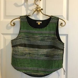 Green multi woven cropped blouse